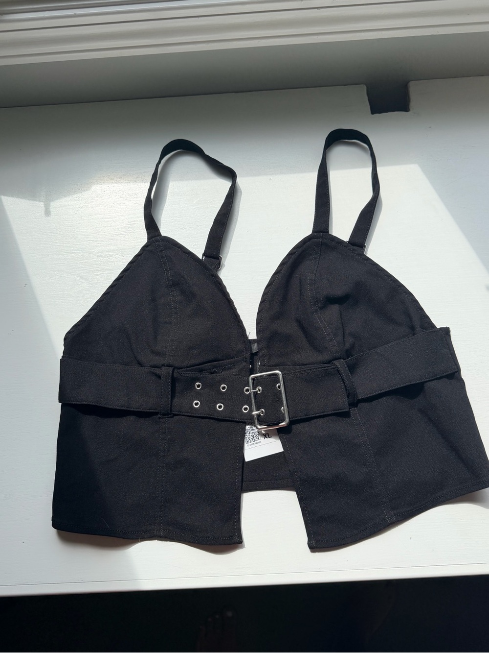 NWT Black Belted Cropped Top